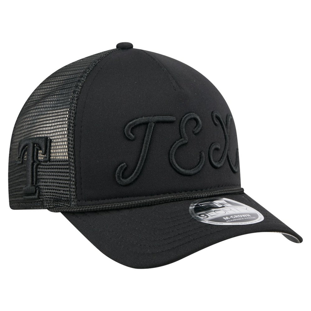 Texas Rangers New Era City Initial 9FORTY A-Frame M-Crown Adjustable Trucker Hat - Black - New Era Sale