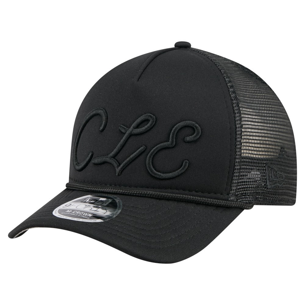 Cleveland Guardians New Era City Initial 9FORTY A-Frame M-Crown Adjustable Trucker Hat - Black - New Era Sale