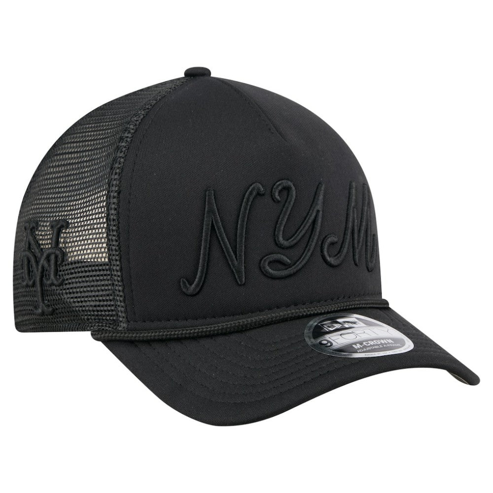 New York Mets New Era City Initial 9FORTY A-Frame M-Crown Adjustable Trucker Hat - Black - New Era Sale