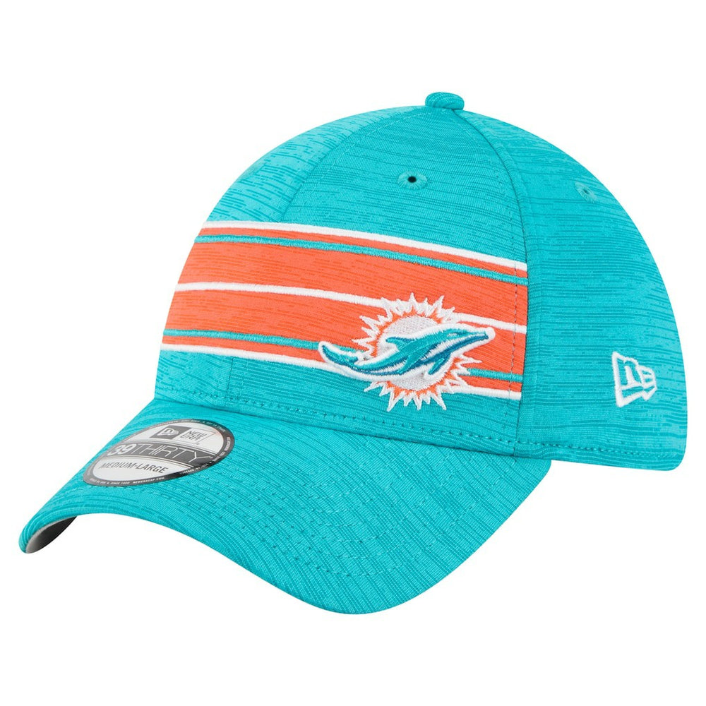 Miami Dolphins New Era Stripes 39THIRTY Flex Hat Aqua