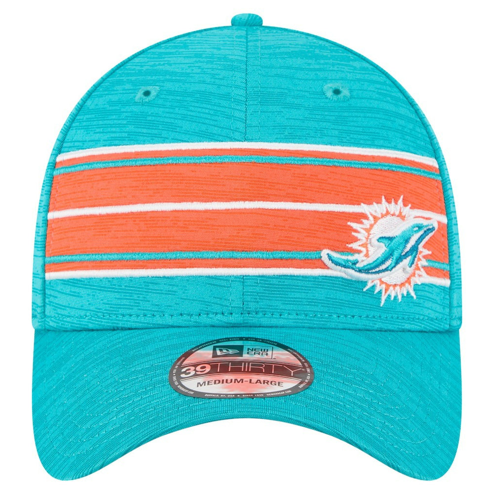 Miami Dolphins New Era Stripes 39THIRTY Flex Hat Aqua