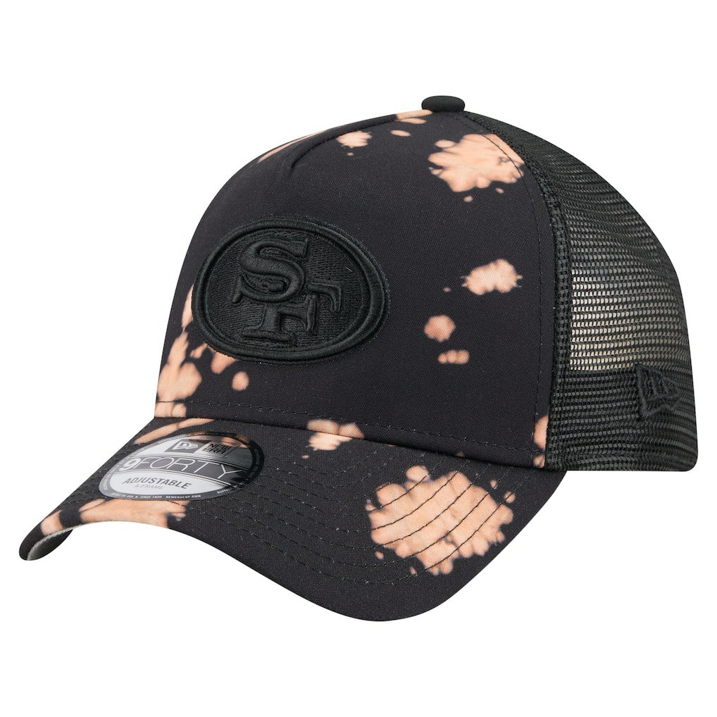 San Francisco 49ers New Era Bleached 9FORTY A-Frame Adjustable Hat Black