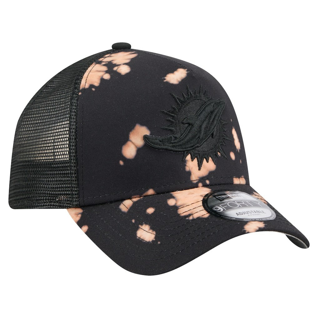 Miami Dolphins New Era Bleached 9FORTY A-Frame Adjustable Hat Black