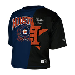Houston Astros New Era Women's Upcycled Colorblocked Boxy Cropped T-Shirt - Navy - New Era Sale