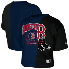 Boston Red Sox New Era Women's Upcycled Colorblocked Boxy Cropped T-Shirt - Navy - New Era Sale
