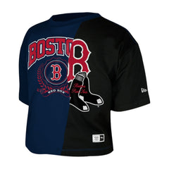 Boston Red Sox New Era Women's Upcycled Colorblocked Boxy Cropped T-Shirt - Navy - New Era Sale