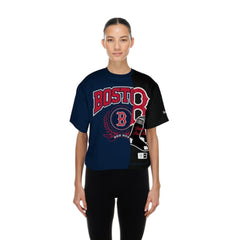 Boston Red Sox New Era Women's Upcycled Colorblocked Boxy Cropped T-Shirt - Navy - New Era Sale