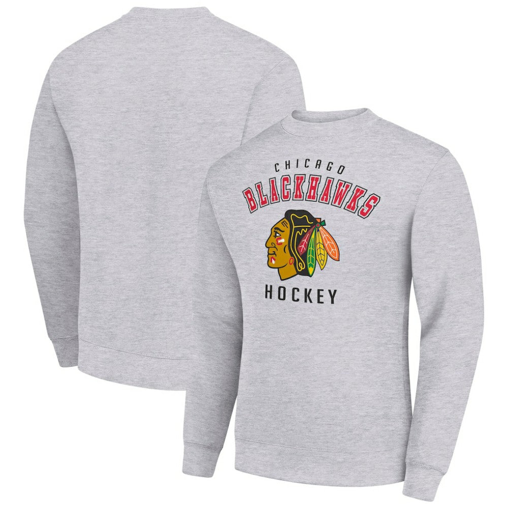 Chicago Blackhawks Men's Starter Team Logo Fleece Pullover Sweatshirt - Heather Gray - NHL 202601563