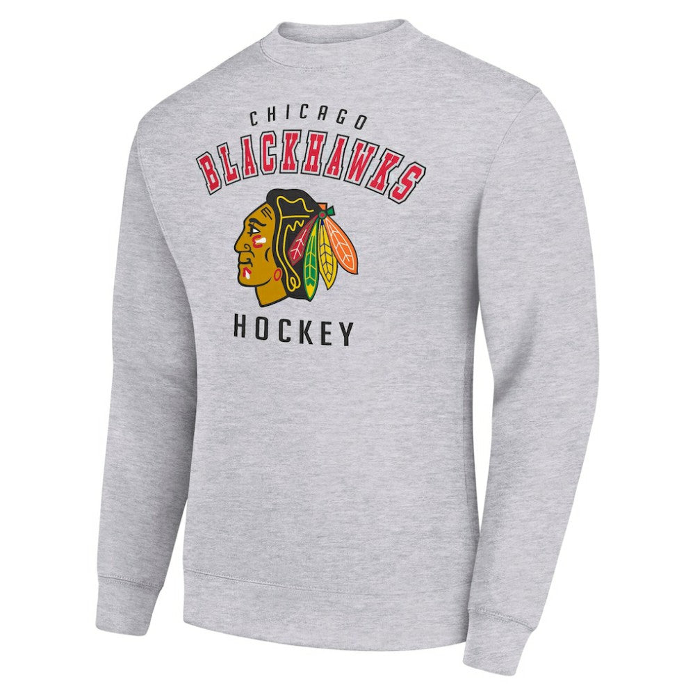 Chicago Blackhawks Men's Starter Team Logo Fleece Pullover Sweatshirt - Heather Gray - NHL 202601563