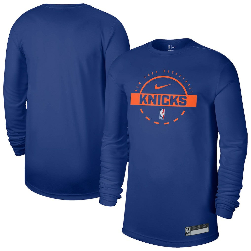 New York Knicks 2025/26 On-Court Flare Dri-FIT Practice Long Sleeve Tri-Blend T-Shirt Blue | Nike