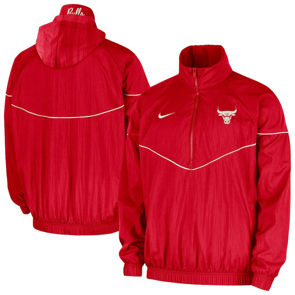 Chicago Bulls Courtside Windrunner Woven Half-Zip Hooded Jacket Red | Nike US