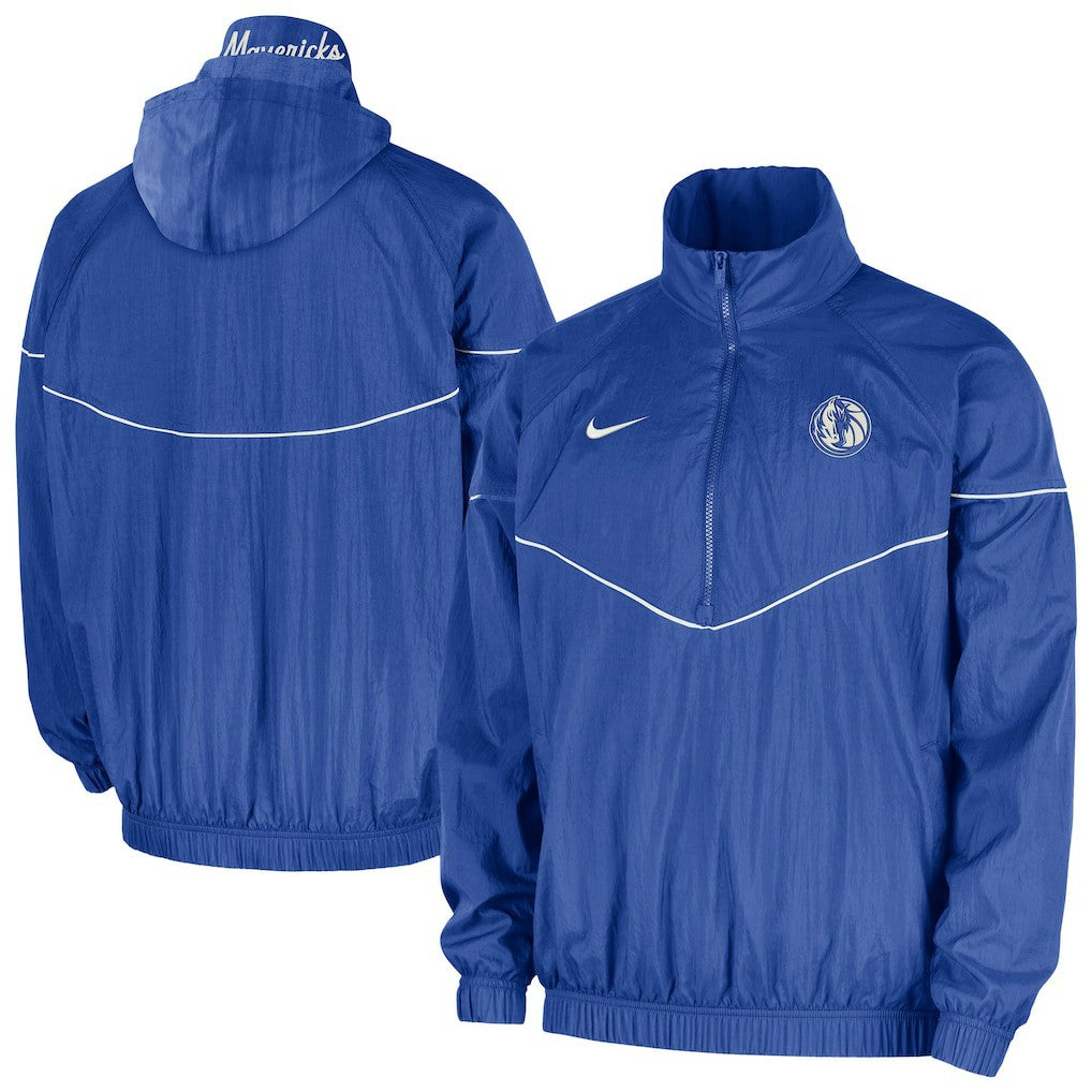 Dallas Mavericks Courtside Windrunner Woven Half-Zip Hooded Jacket for sale Blue | Nike Near Me