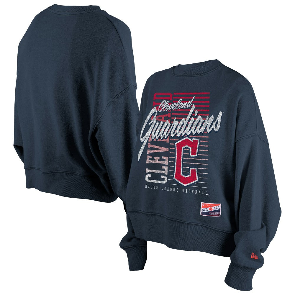 Cleveland Guardians New Era Women's Boxy Mineral Wash Dolmen Sleeve Cropped Sweatshirt - Navy - New Era Sale