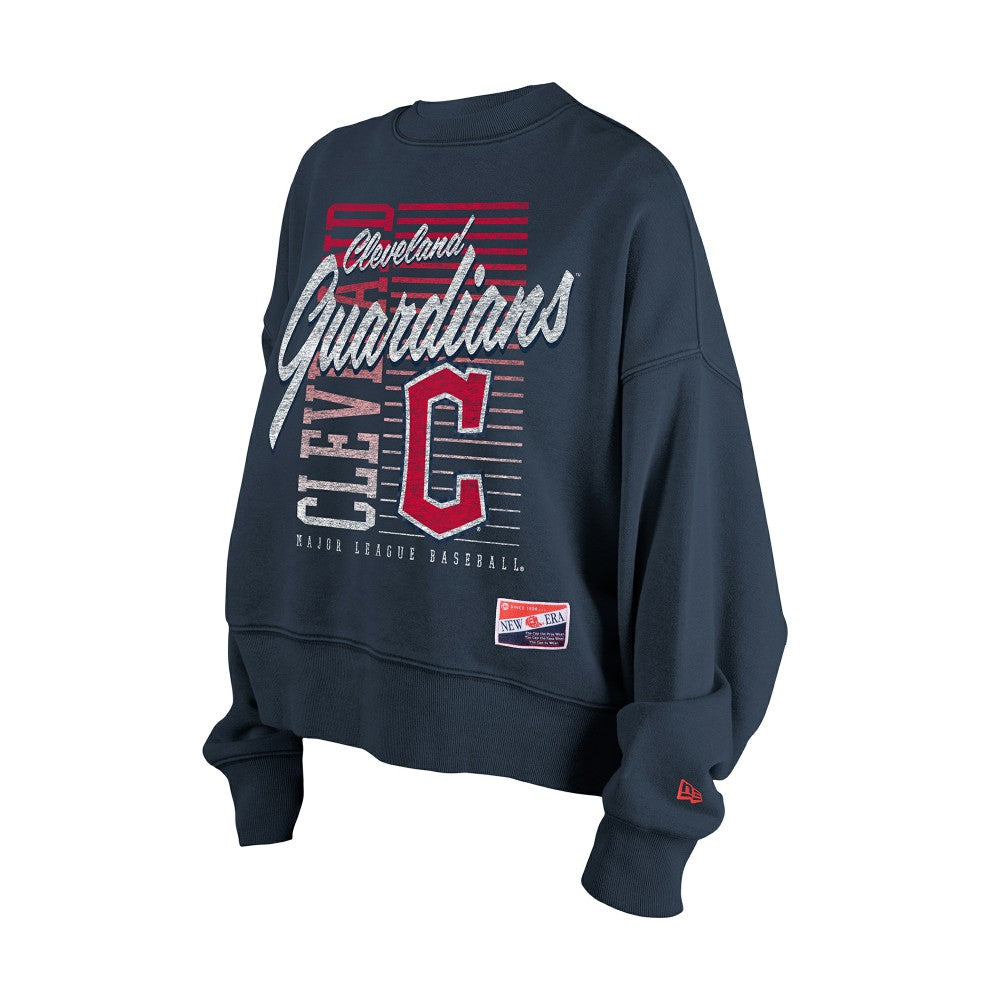 Cleveland Guardians New Era Women's Boxy Mineral Wash Dolmen Sleeve Cropped Sweatshirt - Navy - New Era Sale