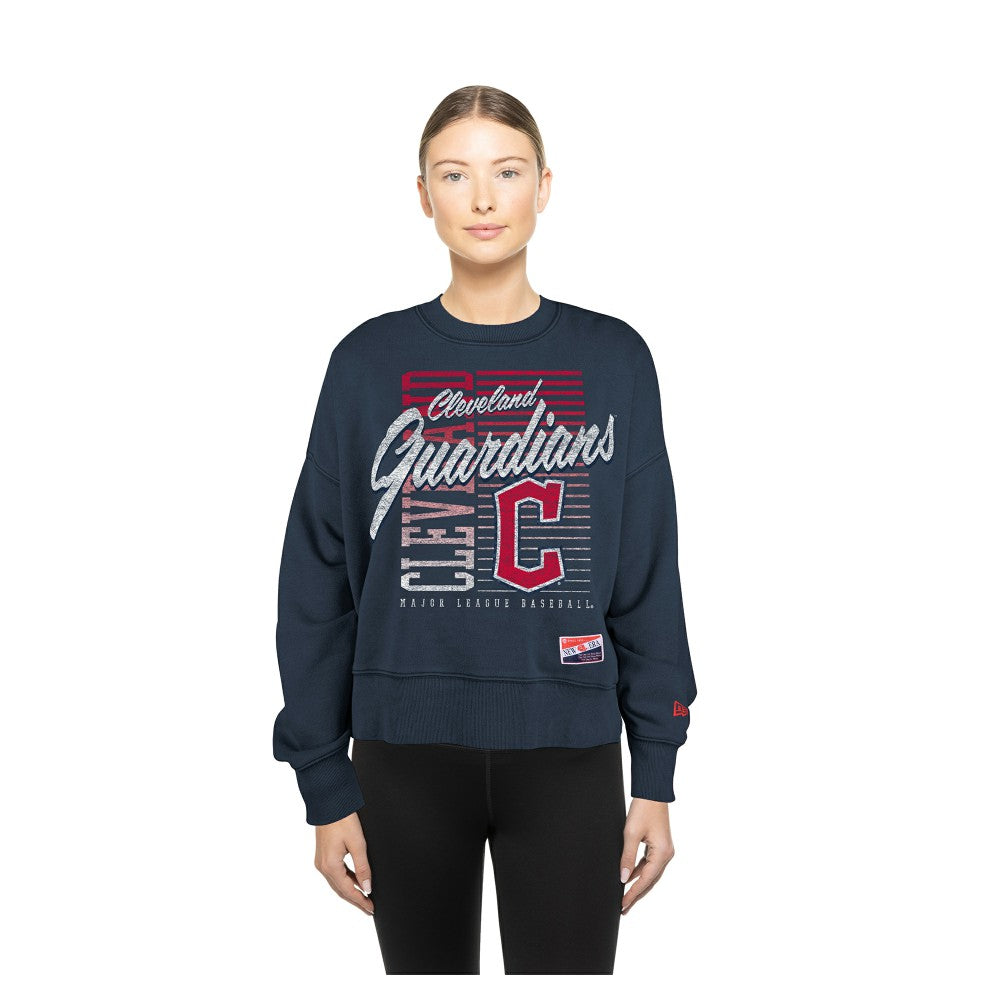 Cleveland Guardians New Era Women's Boxy Mineral Wash Dolmen Sleeve Cropped Sweatshirt - Navy - New Era Sale