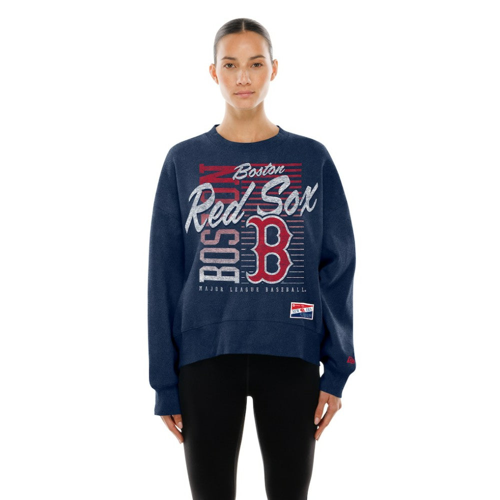 Boston Red Sox New Era Women's Boxy Mineral Wash Dolmen Sleeve Cropped Sweatshirt - Navy - New Era Online