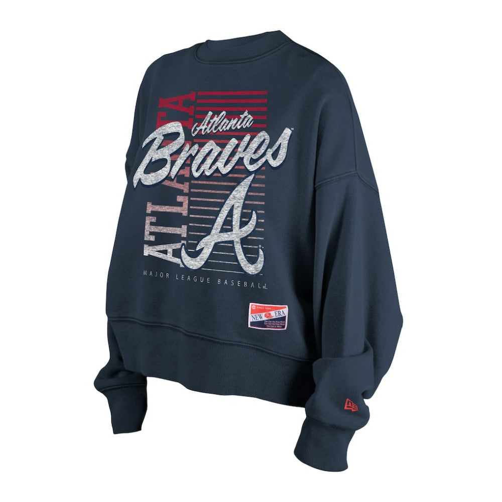 Atlanta Braves New Era Women's Boxy Mineral Wash Dolmen Sleeve Cropped Sweatshirt - Navy - New Era Discount
