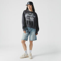 New York Yankees New Era Women's Boxy Mineral Wash Dolmen Sleeve Cropped Sweatshirt - Navy - New Era Lifestyle
