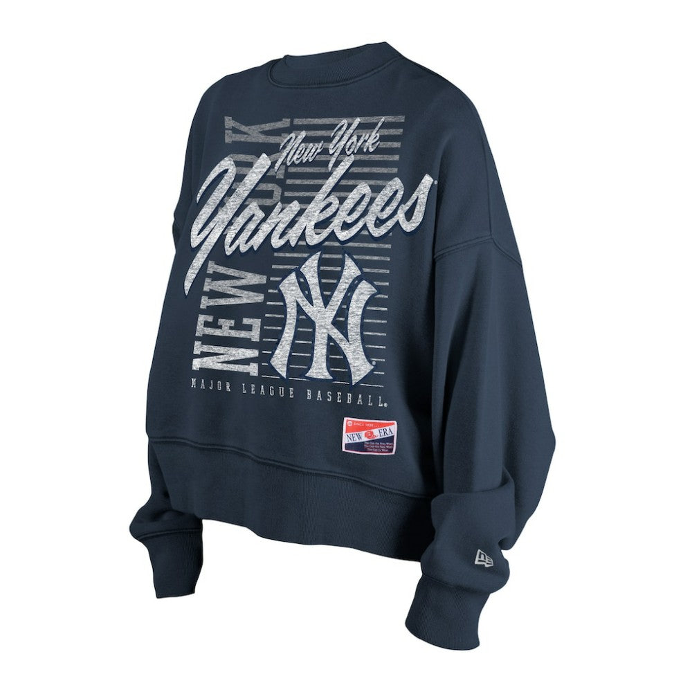 New York Yankees New Era Women's Boxy Mineral Wash Dolmen Sleeve Cropped Sweatshirt - Navy - New Era Lifestyle