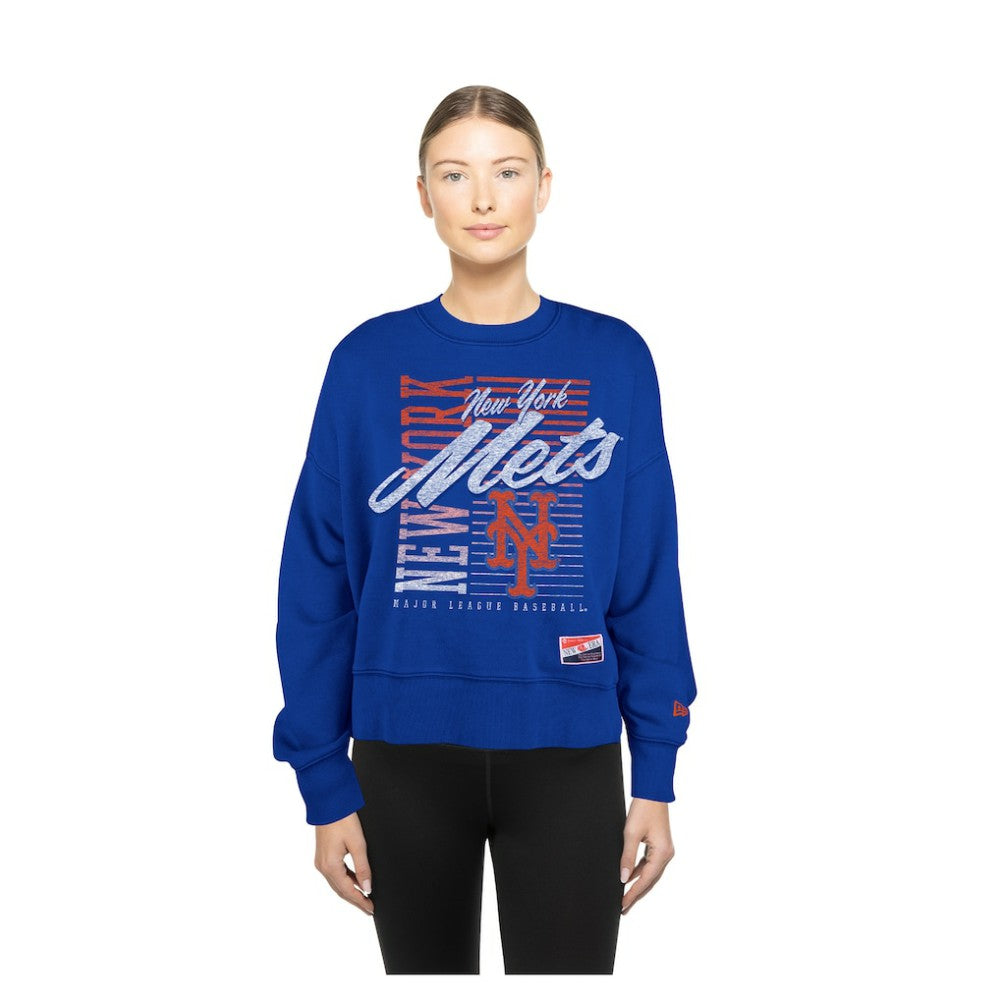 New York Mets New Era Women's Boxy Mineral Wash Dolmen Sleeve Cropped Sweatshirt - Royal - New Era Lifestyle