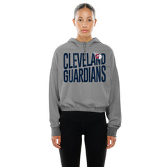 Cleveland Guardians New Era Women's Reversed Out French Terry Quarter-Zip Banded Crop Hoodie - Heather Gray - New Era on Sale