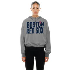 Boston Red Sox New Era Women's Reversed Out French Terry Quarter-Zip Banded Crop Hoodie - Heather Gray - New Era on Sale