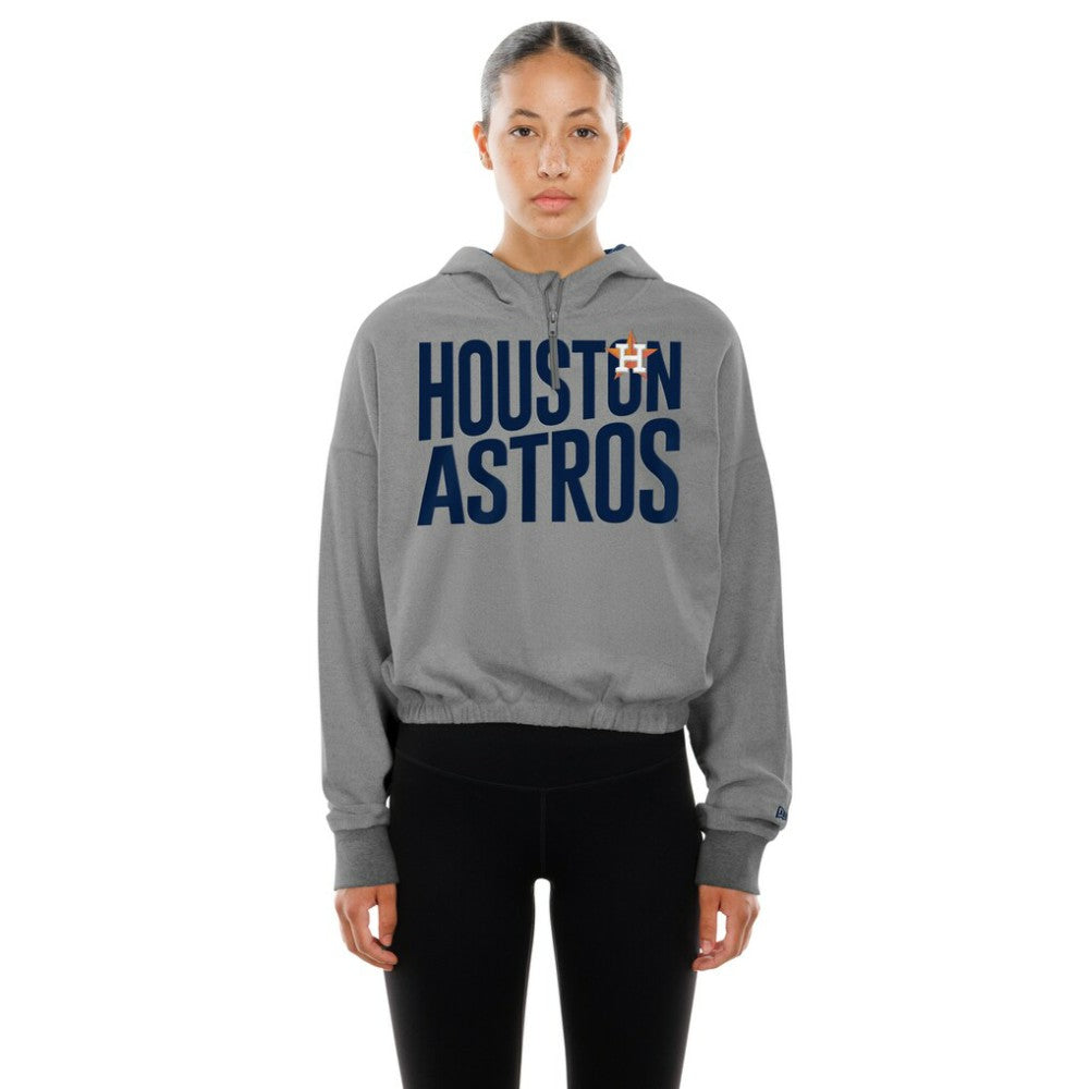 Houston Astros New Era Women's Reversed Out French Terry Quarter-Zip Banded Crop Hoodie - Heather Gray - New Era Discount