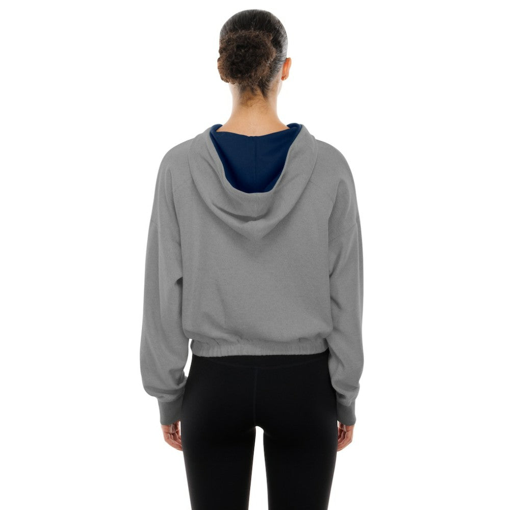 Atlanta Braves New Era Women's Reversed Out French Terry Quarter-Zip Banded Crop Hoodie - Heather Gray - New Era Discount
