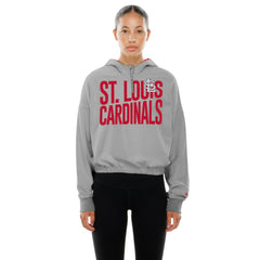 St. Louis Cardinals New Era Women's Reversed Out French Terry Quarter-Zip Banded Crop Hoodie - Heather Gray - New Era Discount