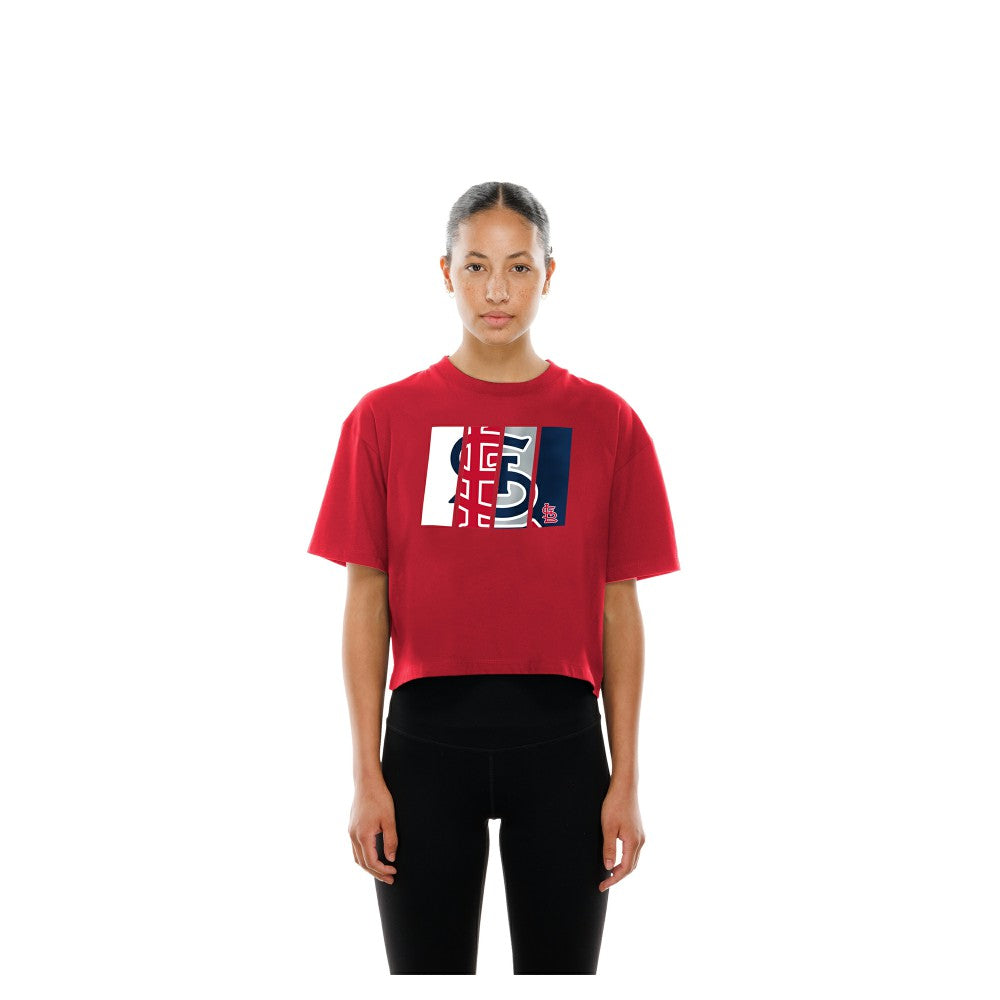 St. Louis Cardinals New Era Women's Boxy Foil Logo T-Shirt - Red - New Era Discount
