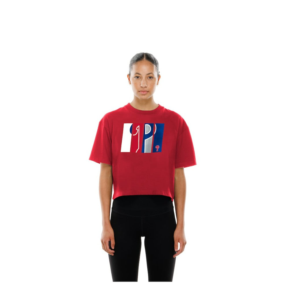 Philadelphia Phillies New Era Women's Boxy Foil Logo T-Shirt - Red - New Era Online