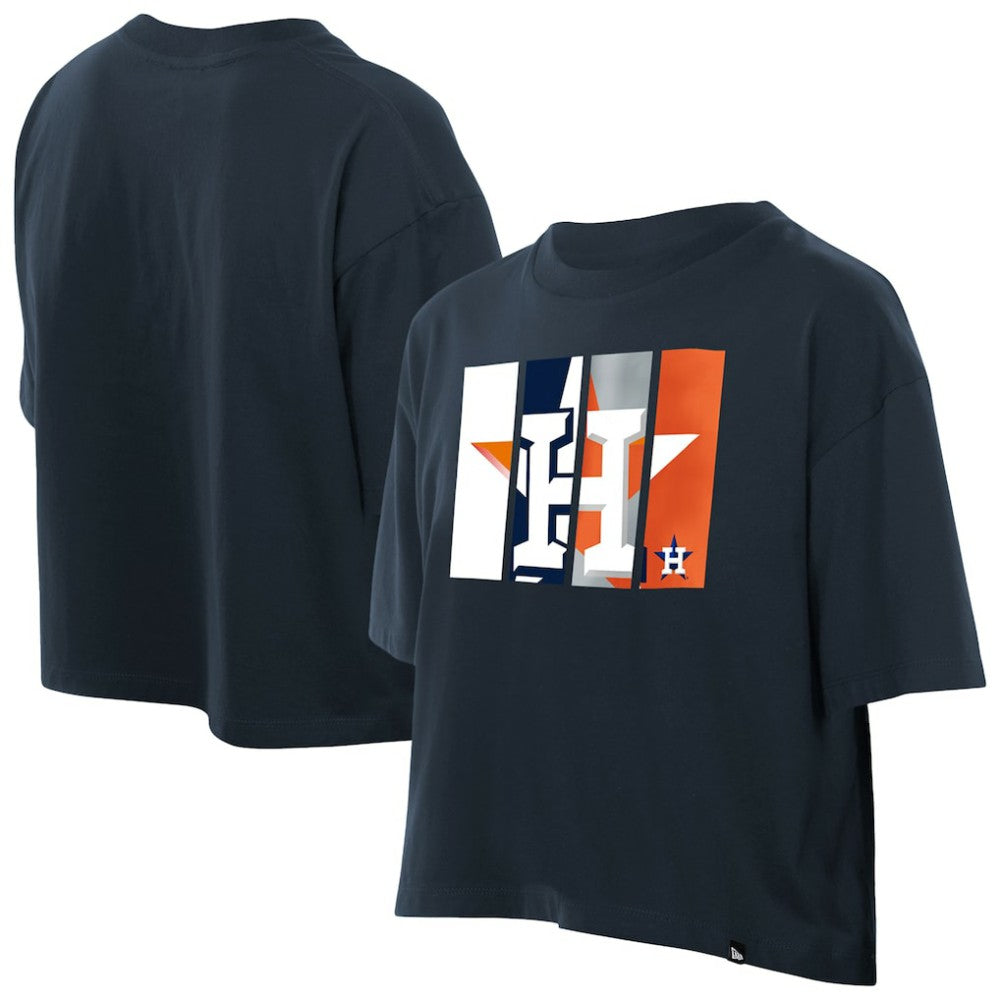 Houston Astros New Era Women's Boxy Foil Logo T-Shirt - Navy - New Era Sale