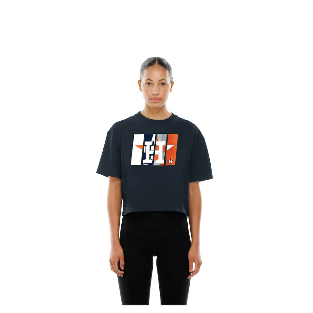 Houston Astros New Era Women's Boxy Foil Logo T-Shirt - Navy - New Era Sale