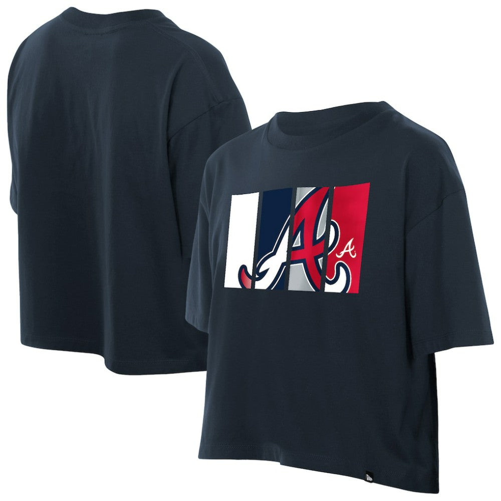 Atlanta Braves New Era Women's Boxy Foil Logo T-Shirt - Navy - New Era Sale