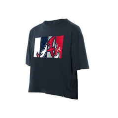 Atlanta Braves New Era Women's Boxy Foil Logo T-Shirt - Navy - New Era Sale