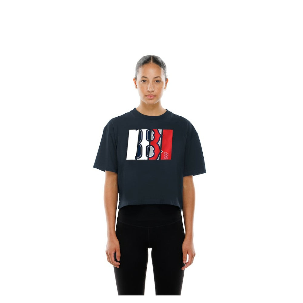 Boston Red Sox New Era Women's Boxy Foil Logo T-Shirt - Navy - New Era on Sale