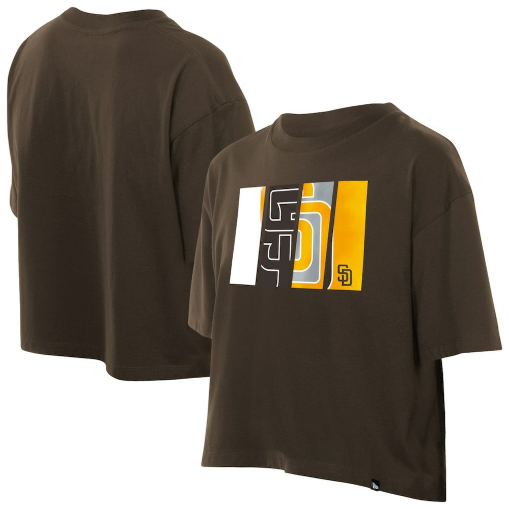 San Diego Padres New Era Women's Boxy Foil Logo T-Shirt - Brown - New Era Lifestyle