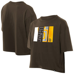 San Diego Padres New Era Women's Boxy Foil Logo T-Shirt - Brown - New Era Lifestyle