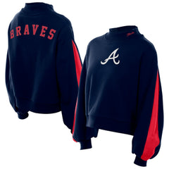 Atlanta Braves New Era Women's Mock Neck Balloon Sleeve Sweatshirt - Navy - New Era Sale