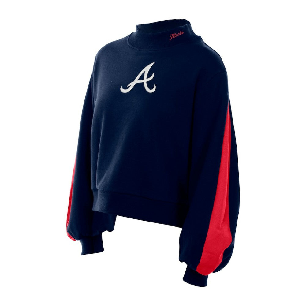 Atlanta Braves New Era Women's Mock Neck Balloon Sleeve Sweatshirt - Navy - New Era Sale