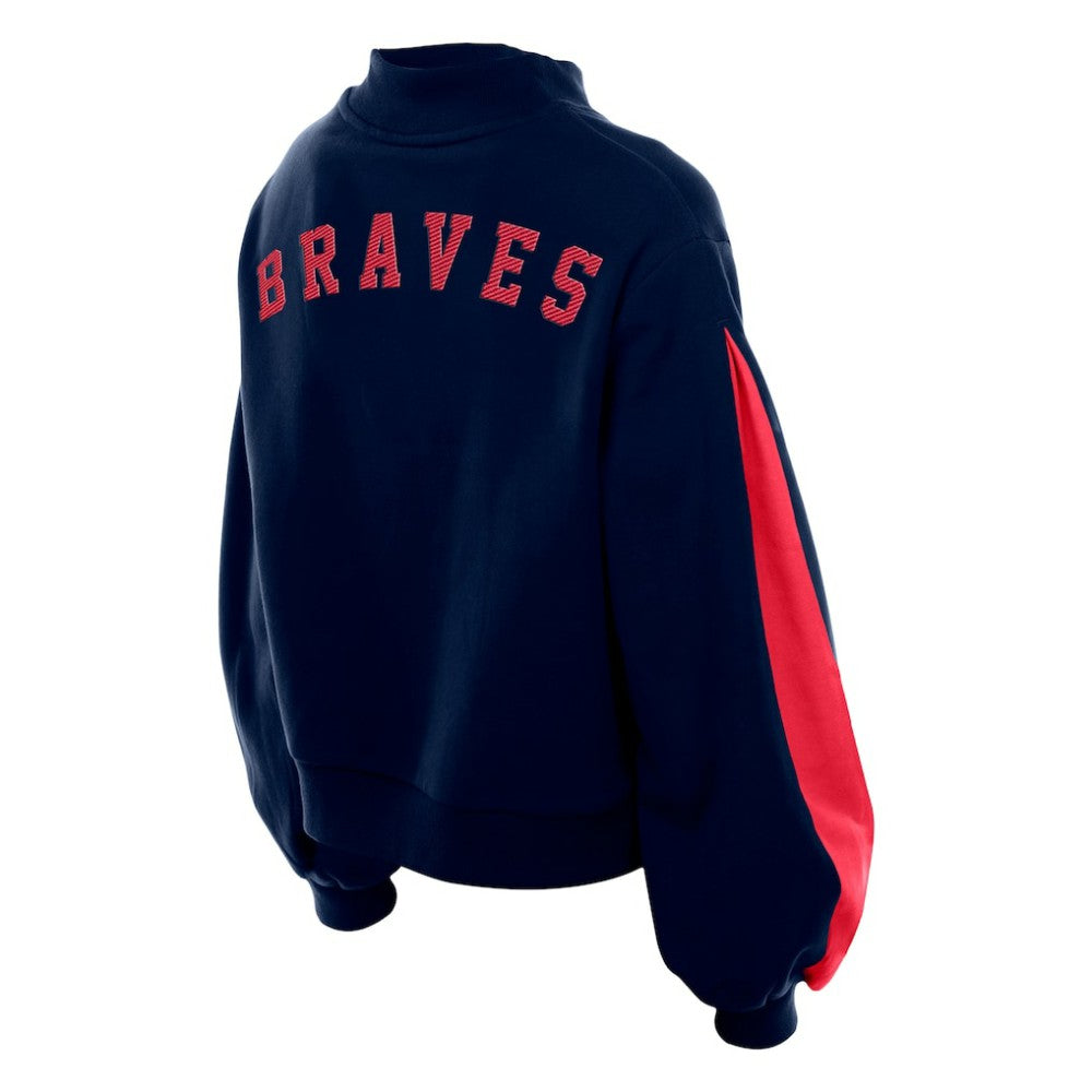 Atlanta Braves New Era Women's Mock Neck Balloon Sleeve Sweatshirt - Navy - New Era Sale