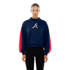 Atlanta Braves New Era Women's Mock Neck Balloon Sleeve Sweatshirt - Navy - New Era Sale