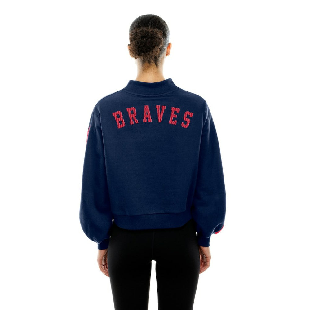 Atlanta Braves New Era Women's Mock Neck Balloon Sleeve Sweatshirt - Navy - New Era Sale