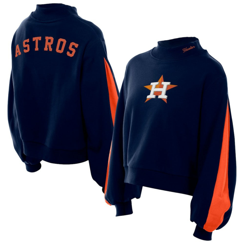 Houston Astros New Era Women's Mock Neck Balloon Sleeve Sweatshirt - Navy - New Era Discount