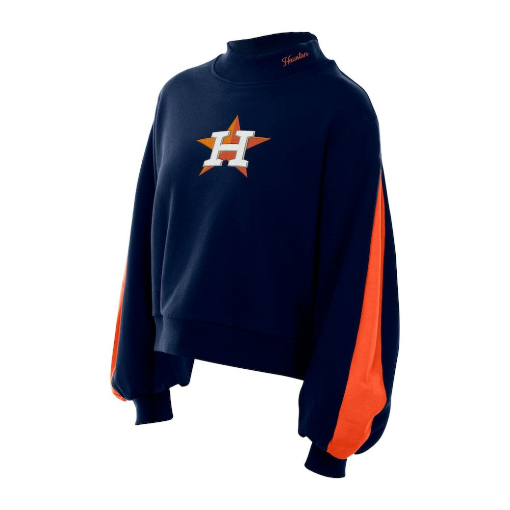 Houston Astros New Era Women's Mock Neck Balloon Sleeve Sweatshirt - Navy - New Era Discount