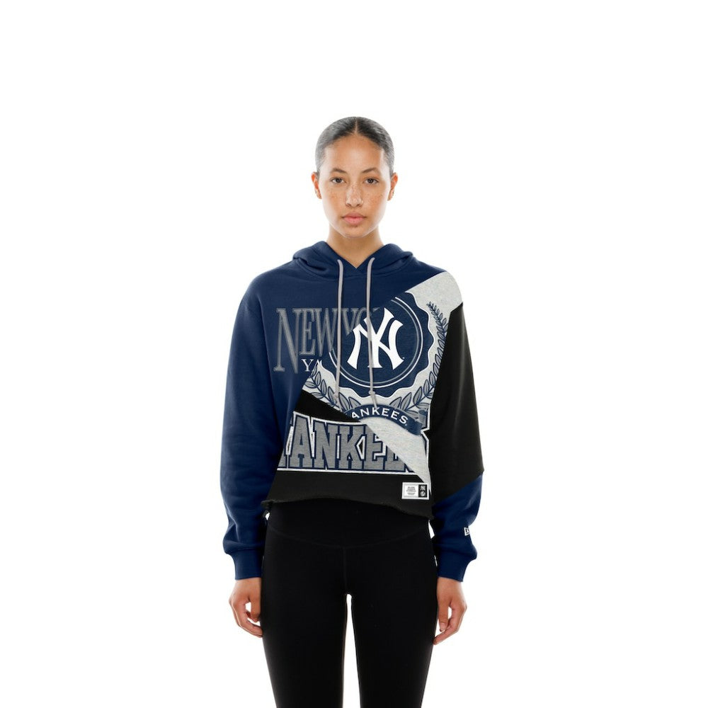 New York Yankees New Era Women's Upcycled Color Block Cropped Boxy Hoodie - New Era Discount
