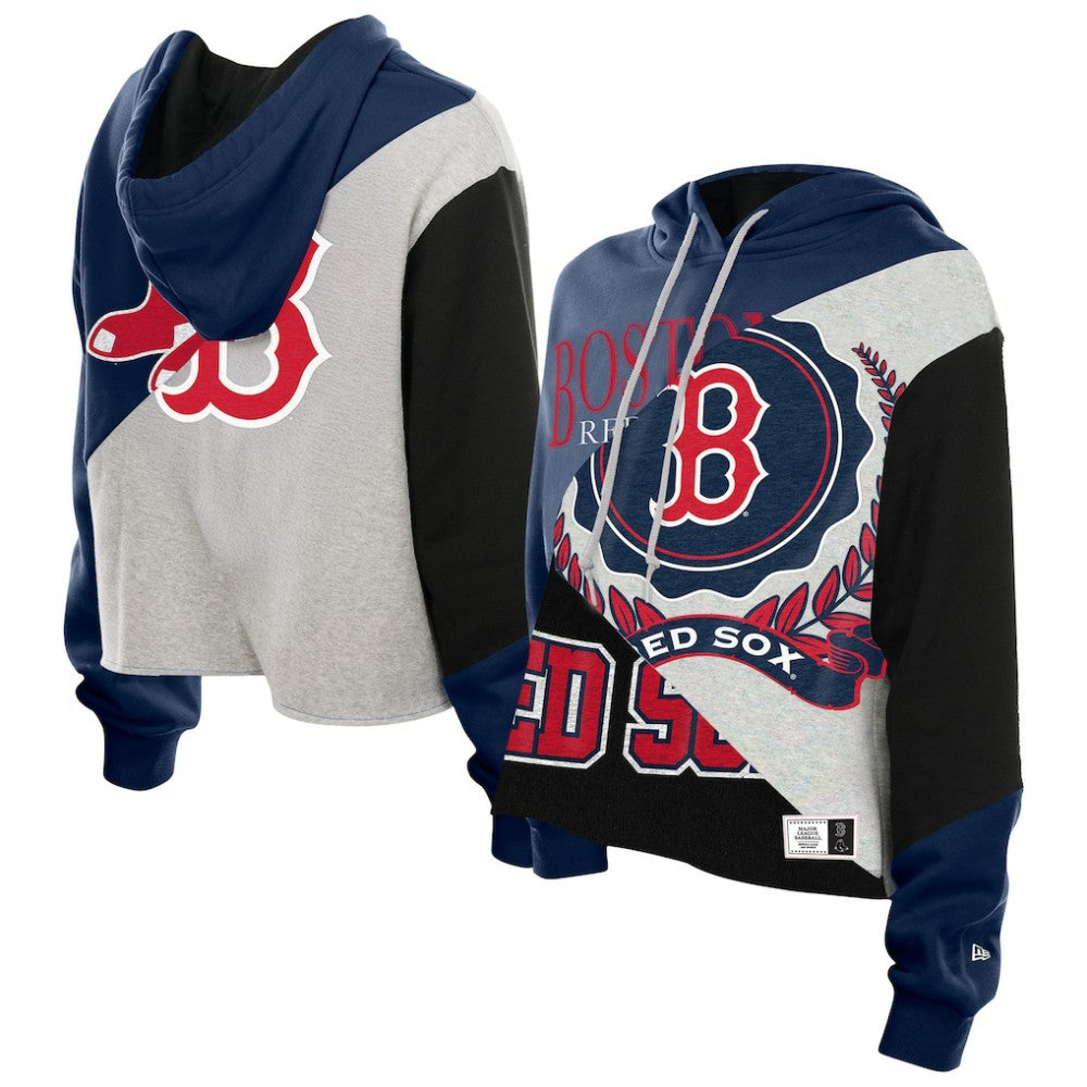Boston Red Sox New Era Women's Upcycled Color Block Cropped Boxy Hoodie - New Era on Sale