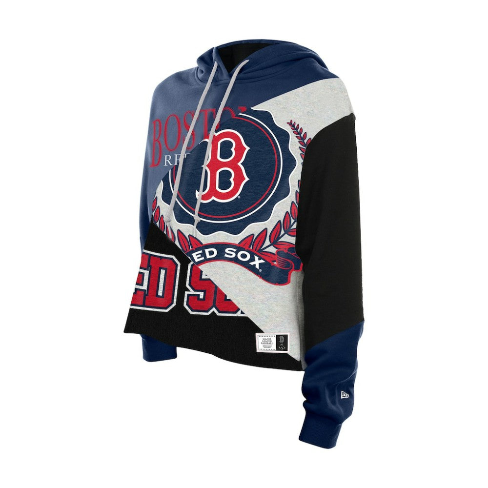 Boston Red Sox New Era Women's Upcycled Color Block Cropped Boxy Hoodie - New Era on Sale