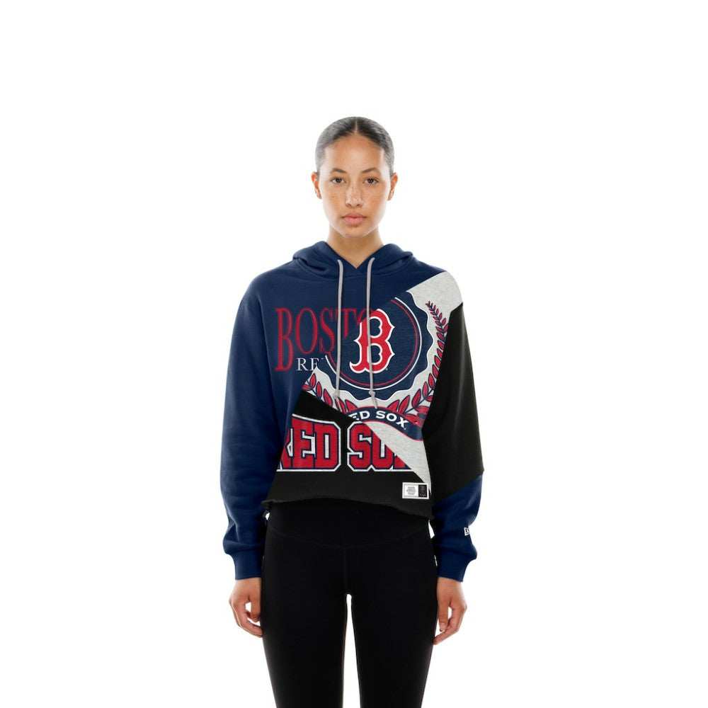 Boston Red Sox New Era Women's Upcycled Color Block Cropped Boxy Hoodie - New Era on Sale
