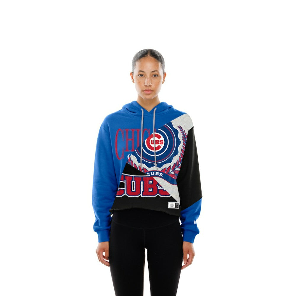 Chicago Cubs New Era Women's Upcycled Color Block Cropped Boxy Hoodie - New Era Lifestyle